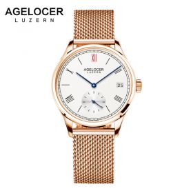 Agelocer Luxury Brand Watch Gold Rose Watch Waterproof Stainless Steel Watch Automatic Day Date Watch For Women 1202D9