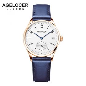 Agelocer Luxury Dress Watch Gold Watch Leather Strap Watch Automatic Day Date Watch 1202D6