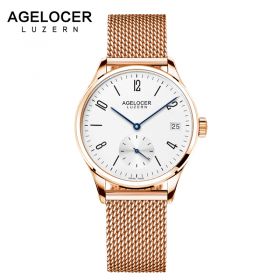 Agelocer Luxury Brand Watch Gold Rose Watch Waterproof Stainless Steel Watch Automatic Day Date Watch For Women 1202D9