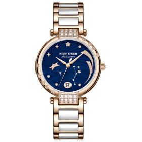 Reef Tiger Love Galaxy Rose Gold Blue Dial Diamonds Dots Automatic Watches RGA1592