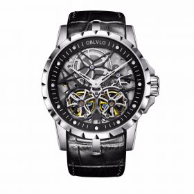 New Designer OBLVLO Military Male Watches Steel Automatic Skeleton Waterproof Double Tourbillon Watch Montre Homme OBL3606