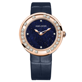 AGELOCER Sapphire Ladies Watch Women Rose Gold Waterproof Diamond Leather Wrist Watches Swiss Brand Bracelet Watch 6601A1