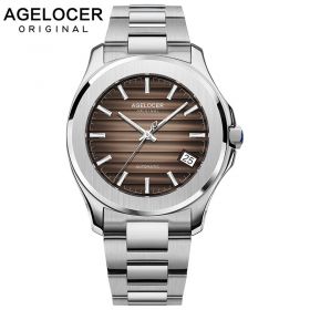 Agelocer Automatic Watch Date Day Luxury Top Brand Mens Watches Super Luminous Steel Waterproof Watch 6303A9