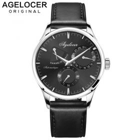 Agelocer Design Mechanical Watches for Men Casual Fashion Watches Genuine Leather Strap Power Reserve Watch