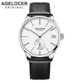 Agelocer Swiss Original Men's Watch Luxury Famous Brand Men's Mechanical Watches Men Hour Date Clock Male Leather Dress Watches 1101A3