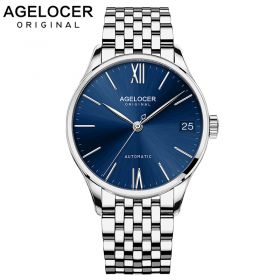 AGELOCER Swiss Brand Men Watches Automatic Self-wind Mechanical Watch Gold Clock Business Retro Wristwatch 7074A9