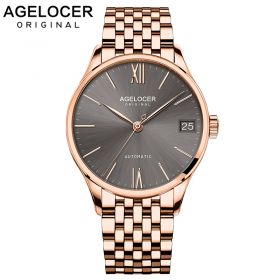 AGELOCER Swiss Brand Men Watches Automatic Self-wind Mechanical Watch Gold Clock Business Retro Wristwatch 7073D9