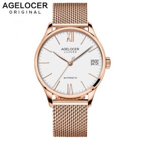 AGELOCER Luxury Brand Gold Steel Men's Automatic Wristwatch