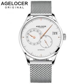 AGELOCER Swiss New Top Luxury Watch Men Brand Mens Watches Stainless Steel Mesh Band Automatic Wristwatch Fashion Casual Watches 5101A9
