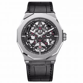 AGELOCER Swiss Luxury Watches Sport Men's Skeleton Mechanical Automatic Watch 80 Hours Power Reserve Wrist Watch Rubber Strap- 6001A1