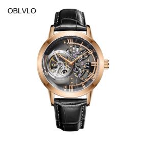 OBLVLO Fashion Casual Watches Analog Skeleton Watches Rose Gold Automatic Watches with Sapphire Crystal OBL8238-PBB