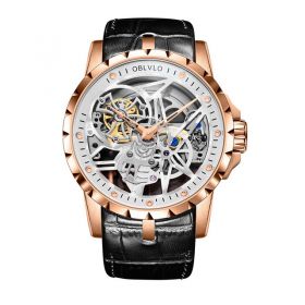 OBLVLO Skeleton Analog Display Tourbillon Automatic Watches Brown Leather Strap Waterproof Relogio Masculino OBL3603RSBW