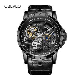 OBLVLO Top Brand Luxury Mechanical Army Military Skeleton Watch Automatic Black Sport Watch Waterproof Relogio Masculino RM-1