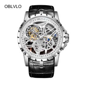 OBLVLO Men Watch Top Brand Luxury Waterproof Watch Skeleton Dial Calfskin Strap Watch Automatic Movement Montre Homme RM-1
