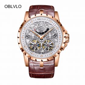 New Design OBLVLO Brand Luxury Transparent Hollow Skeleton Watches for Men Tourbillon Rose Gold Automatic Watches OBL3609