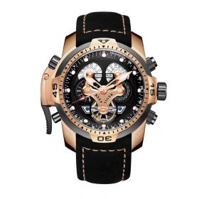 Reef Tiger/RT Military Watches for Men Genuine Brown Leather Strap Rose Gold Automatic Wrist Watch RGA3503-PBBLG