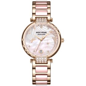 Reef Tiger Love Galaxy Rose Gold Pink Dial Diamonds Dots Automatic Watches RGA1592