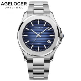 Agelocer Automatic Watch Date Day Luxury Top Brand Mens Watches Super Luminous Steel Waterproof Watch 6304A9