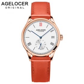 Agelocer Luxury Dress Watch Gold Watch Leather Strap Watch Automatic Day Date Watch