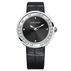 AGELOCER Sapphire Ladies Watch Women Waterproof Diamond Gold Blue Leather Wrist Watches Swiss Brand Bracelet Watch 6602A6