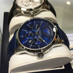 Caluola Automatic Men Watch White Fashion Date Steel Case Leather Strap Watches CA1165MM-le-Blue