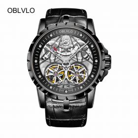 OBLVLO Brand All Black Transparent Hollow Skeleton Watches for Men Tourbillon Rose Gold Automatic Watches OBL3609RSBW