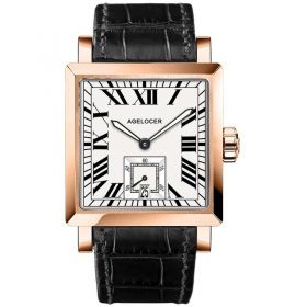Agelocer Luxury Automatic Watches for Men Genuine Leather Strap Rose Gold Square Watches with Date 3302D1