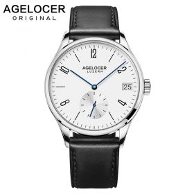 Agelocer Swiss Original Men's Watch Luxury Famous Brand Men's Mechanical Watches Men Hour Date Clock Male Leather Dress Watches 1101A2