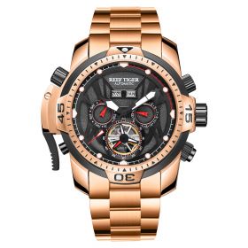 Reef Tiger/RT Sport Men Watch Complicated Dial with Year Month Perpetual Calendar Rose Gold Black Dial Bracelet Watches RGA3532