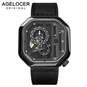AGELOCER Sport Watches Automatic Luxury Watch Skeleton Watch Men Steel Waterproof Mechanical Watch Square Lumious