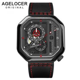 AGELOCER Sport Watches Automatic Luxury Watch Skeleton Watch Men Steel Waterproof Mechanical Watch Square Lumious 5804J4