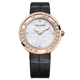 AGELOCER Sapphire Ladies Watch Women Rose Gold Waterproof Diamond Leather Wrist Watches Swiss Brand Bracelet Watch 6601D1