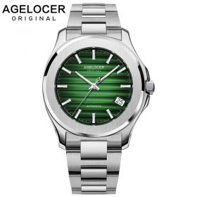 Agelocer Automatic Watch Date Day Luxury Top Brand Mens Watches Super Luminous Steel Waterproof Watch 6305A9