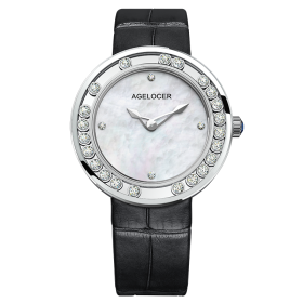 AGELOCER Sapphire Ladies Watch Women Waterproof Diamond Gold Blue Leather Wrist Watches Swiss Brand Bracelet Watch 6601A1