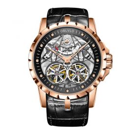 New Design OBLVLO Brand Luxury Transparent Hollow Skeleton Watches for Men Tourbillon Rose Gold Automatic Watches OBL3609RSBB
