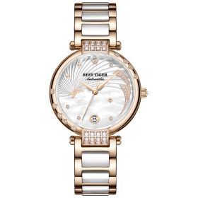 Reef Tiger Love Galaxy Rose Gold White Dial Diamonds Dots Automatic Watches RGA1592