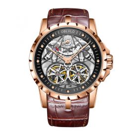New Design OBLVLO Brand Luxury Transparent Hollow Skeleton Watches for Men Tourbillon Rose Gold Automatic Watches OBL3609RSSB