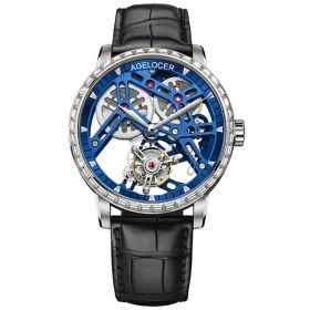 AGELOCER Luxury Top Brand 100% Real Tourbillon Mechanical Mens Watch Luxury Skeleton Watch Genuine Leather Watch 9004E1