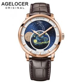 AGELOCER Moon Phase Watch Swiss Mens Watches Luxury Brand Power Reserve 80 Hours Moonphase Mechanical Self-winding Watch 6401D2