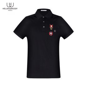 Slim-fit Men's Badge Printed Polo Shirt/HW21883SY-Black-48/M