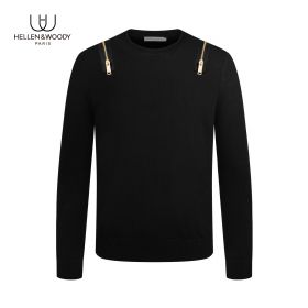 HELLEN&WOODY Slim-fit Zippers Pullover Sweaters in Basulan Wool-Black-46/S