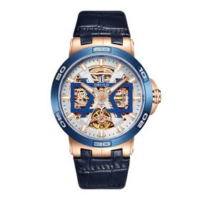 OBLVLO Rose Gold Automatic Watches With Skeleton Dial Leather Strap Waterproof Big Watch UM-TLP