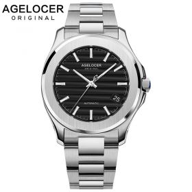 Agelocer Automatic Watch Date Day Luxury Top Brand Mens Watches Super Luminous Steel Waterproof Watch 6302A9