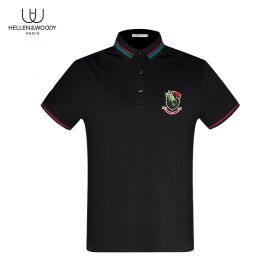 Slim-fit Polo Shirt with Embroidered Stickers/HW21863SY-Black-48/M