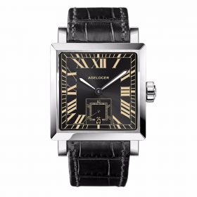 Agelocer Mens Fashion Watches Black Dial Roman Numeral Analog Mechanical Watches Leather Strap Steel Watches 3303A1
