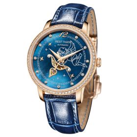 Reef Tiger Love Angel New Fashion Women Rose Gold Diamonds Automatic Watches Leather Strap RGA1550