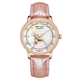 Reef Tiger Love Angel New Fashion Women Rose Gold Diamonds Automatic Watches Leather Strap RGA1550-PWSD