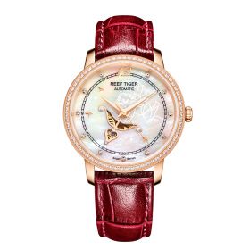 Reef Tiger Love Angel New Fashion Women Rose Gold Diamonds Automatic Watches Leather Strap RGA1550-PWRD