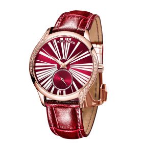 Reef Tiger Love Highness Ultra Thin Rose Gold Red Dial Leather Strap Automatic Watches RGA1561-P