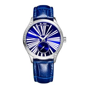 Reef Tiger Love Highness Ultra Thin Steel Blue Dial Leather Strap Automatic Watches RGA1561-YLL